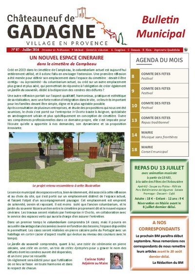 Bulletin municipal Châteauneuf de Gadagne - Juillet 2016