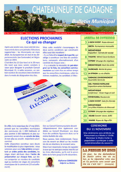 Bulletin municipal Châteauneuf de Gadagne - Novembre 2013