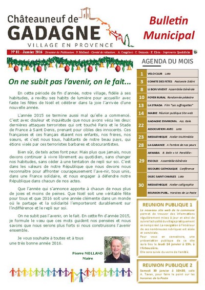 Bulletin municipal Châteauneuf de Gadagne - Janvier 2016
